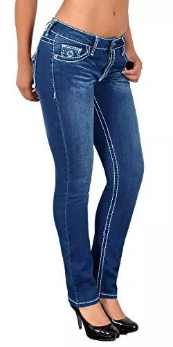ESRA Jeans ESRA Damen Jeans Hose Straight Leg Damen Jeanshose Dicke Naht viele Farben bis Übergröße J540