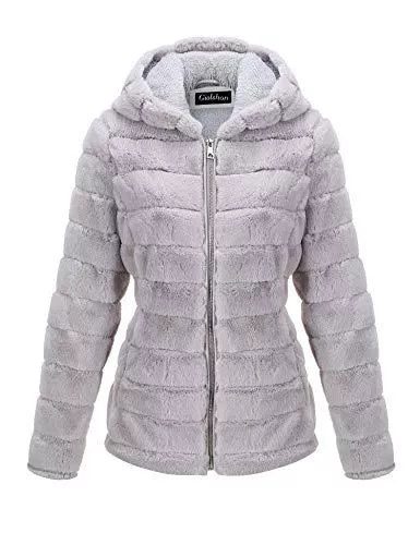Giolshon Jacken Giolshon Damen Fleecejacke Kunstfell Mantel Teddy Winterjacket mit Kapuze