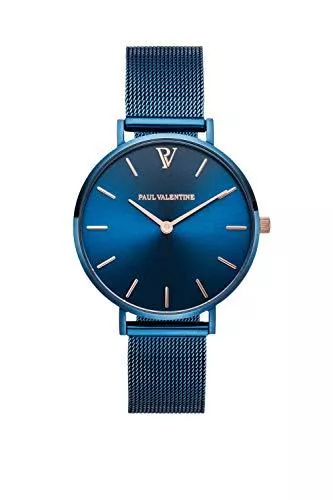 PAUL VALENTINE Uhren Paul Valentine - Damenuhr in verschiedenen Größen und Farben - Armbanduhr mit stilvollem Metallic-Ziffernblatt, kratzfestes Glas, schmales Mesh-Armband