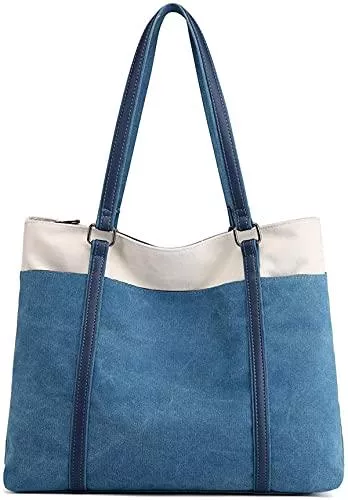 JANSBEN Taschen & Rucksäcke JANSBEN Damen Handtasche Schultertasche Canvas Casual Groß Tasche Shopper Elegant für Büro Schule Arbeit (Blau)