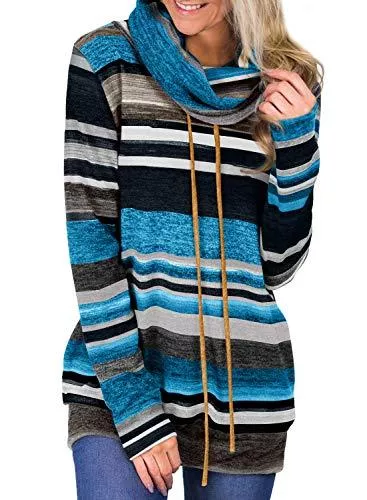 GOSOPIN Pullover & Strickmode GOSOPIN Damen Sweatshirt Gestreift Rollkragen Pullover Loose Tops Langarm S-XXL