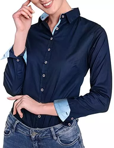 HEVENTON Langarmblusen HEVENTON Bluse Damen Langarm in Navy Hemdbluse - Größe 34 bis 50 - Elegant und Hochwertig