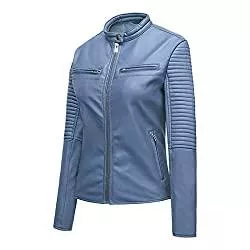 Sijux Jacken & Westen Frauen-Punkmotorradjacke Leder-Ausschnitt Vintage Short Mantel-Beiläufige Overcoat Biker Racer Outwear,Blau,XXL