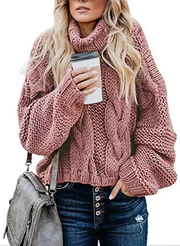 Aleumdr Pullover & Strickmode Aleumdr Rollkragenpullover Strickpullover Damen Winterpullover Oversize Rollkragen Pullover Grobstrick Strickpulli S-XL