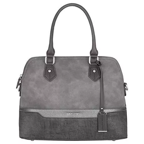 David Jones Taschen & Rucksäcke David Jones - Damen Elegante Handtasche - Bugatti Bowling Stil Tote Henkeltasche - Frauen Top Griff Tasche PU Leder - Mehfarbig Gestreift Schultertasche - Shopper Umhängetasche Stilvoll - Grau