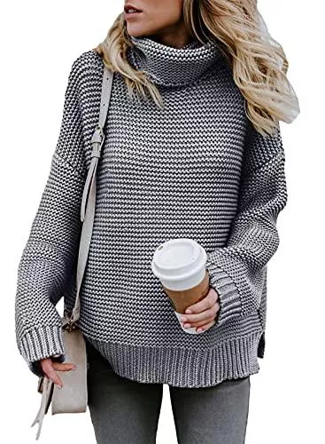 Aleumdr Pullover & Strickmode Aleumdr Rollkragenpullover Strickpullover Damen Winterpullover Oversize Rollkragen Pullover Grobstrick Strickpulli S-XL