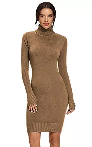 Avacoo Freizeit AVACOO Damen Kleider Strick Pulloverkleid Elegant Strickkleid Rollkragen Langarm Tunika Kleid Midikleid