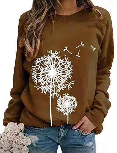 Dresswel Pullover & Strickmode Dresswel Damen Löwenzahn Sweatshirt Langarmshirt Pusteblume Drucken Pullover Herbst Winter Bluse Tops Oberteile