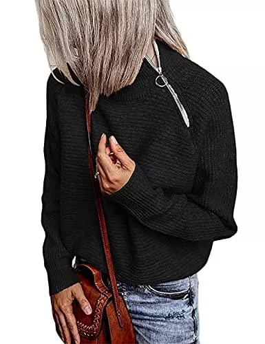 SEBOWEL Pullover & Strickmode SEBOWEL Strickpullover Damen Langarm Pullover Einfarbig Rollkragenpullover Strickpulli Sweater Tops mit Reissverschluss
