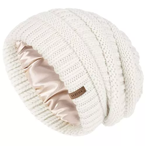 FURTALK Hüte & Mützen FURTALK Slouch Besnie Unisex Satin gefütterte Strickmütze für Haar warm Wintermütze Herren Damen