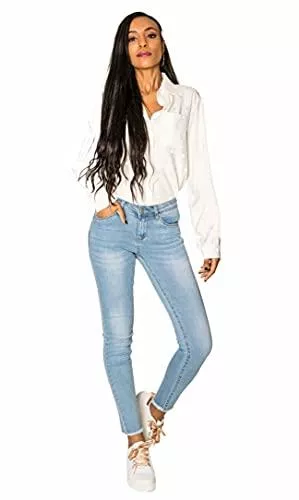 Nina Carter Jeans Nina Carter P126 Damen Skinny Fit Jeanshosen mit Niedriger Taille Used Look