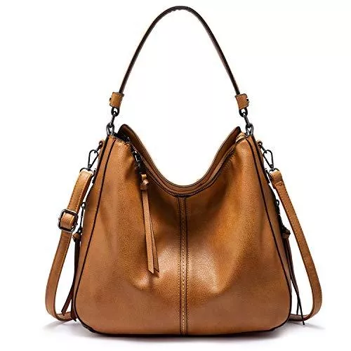 Realer Taschen & Rucksäcke Realer Handtaschen Damen Lederimitat Umhängetasche Designer Taschen Hobo Taschen groß Mit Quasten Hellbraun