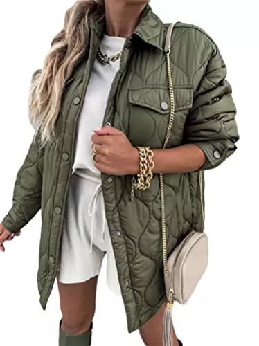 Tomwell Jacken Tomwell Damen Übergangsjacke Warm Revers Langarm Casual Parka Trenchcoat Plaid Einfarbig Steppmantel Winterjacke Cardigan Bluse mit Knopfleiste