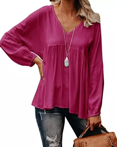 Style Dome Langarmblusen Style Dome Damen Bluse Lace Shirt Tunika Langarm Lange Laterne Ärmel Oberteile Elegant Loose Longshirt