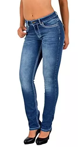 ESRA Jeans ESRA Damen Jeans Hose Straight Leg Damenjeans Dicke Naht Jeanshose Damen Jeanshosen bis Übergröße G1100