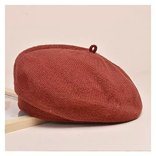 JSJJAQW Hüte & Mützen JSJJAQW Baskenmützen Frauen Barett Damen Feste Farbe Gestrickte Baumwolle Hüte Einstellbare Banddesign-Baretten (Color : Brown)