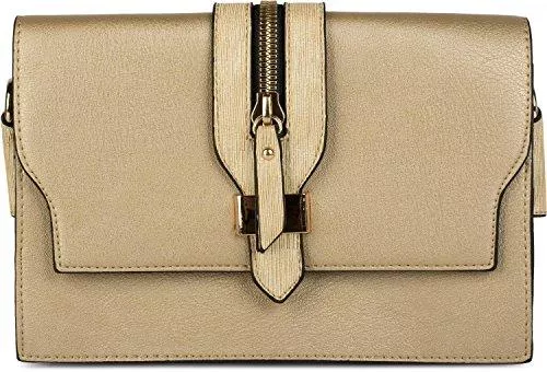 styleBREAKER Taschen & Rucksäcke styleBREAKER Clutch Umhängetasche mit abgesetzter Schnalle und Reißverschluss Applikation am Deckel, Handtasche, Tasche, Damen 02012157, Farbe:Gold