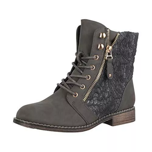 Elara Stiefel Elara Damen Stiefeletten Worker Boots Spitze Chunkyrayan