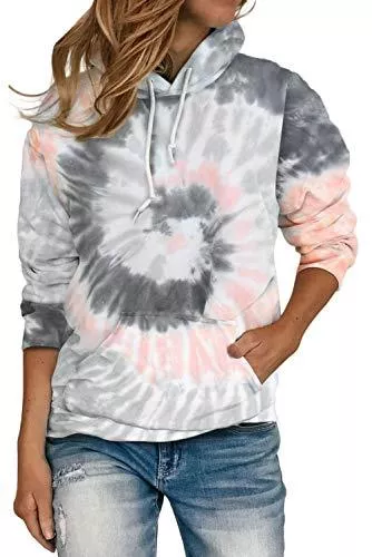 HVEPUO Kapuzenpullover HVEPUO Damen Batik Hoodie Bedrucken Pullover Kawaii Kapuzenpullover Farbverlauf Oberteil
