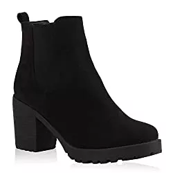 stiefelparadies Stiefel stiefelparadies Damen Stiefeletten Chelsea Boots mit Blockabsatz Profilsohle Plateau Vorne Flandell
