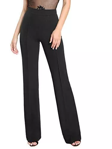 DIDK Hosen DIDK Damen Hosen Hohe Taille Breites Bein Lange Hose Palazzo Einfarbig Anzughose Büro Pants Elegant mit Reißverschluss Schwarz M