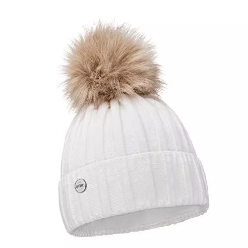 ELIMELI Hüte & Mützen ELIMELI Kaschmir Mütze Damen Winter warme Strickmütze Wollmütze mit Kaschmir Wintermütze mit Kunstfell Bommel Slouch Strick Beanie Damen für Winter Bommelmütze Hergestellt in EU