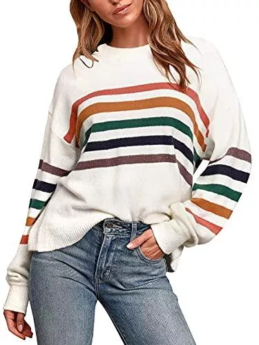 VONDA Pullover & Strickmode VONDA Pullover Damen Strickpullover Casual Elegant Gestreift Sweatshirt Winter Langarmshirt Rundhals Strickpulli