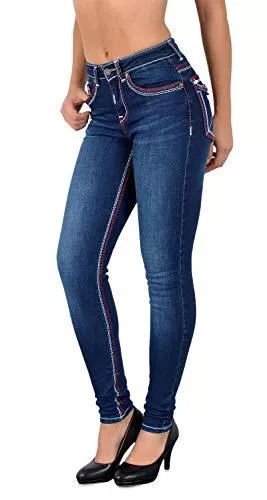 ESRA Jeans ESRA Damen Jeans Skinny Jeanshose Damen Hose Dicke Naht Jeanshosen Damenjeans bis große Größen J420
