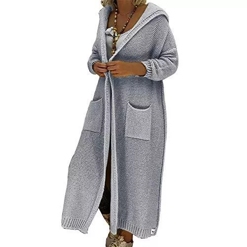 wenyujh Jacken wenyujh Cardigan Damen Lang Strickmantel Mantel Stricken Strickjacke Strick Cardigan Langarm Mit Kapuzen Outwear Lose Casual Langarm Strickpulli