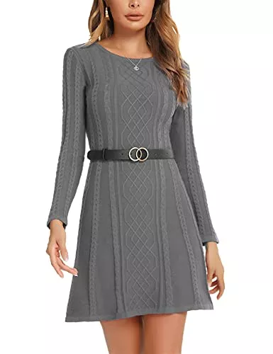 Enjyam Freizeit Enjyam Damen Strickkleid Elegant A Linien Pulloverkleid Kuschelig Langarm Rundhals Winterkleid Minikleid mit Zopfmuster für Alltag Büro
