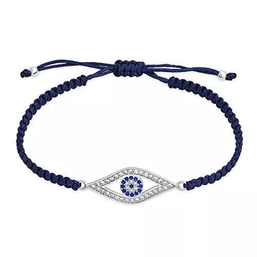 Bling Jewelry Schmuck Bling Jewelry Türkische Blau Böse Auge Schwarz Geflochtene Schnur Armband Für Frauen Cz Zirkonia Akzent 925 Sterling Silber Verstellbar