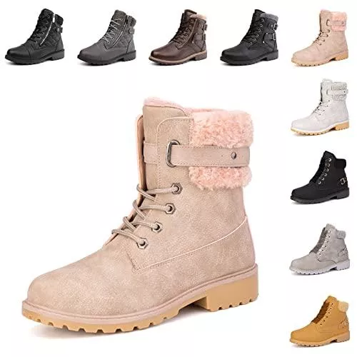 Hitmars Stiefel Winterstiefel Damen Gefüttert Stiefeletten Winterschuhe Kurzschaft Schneestiefel Warme Ankle Boots Outdoor Wanderschuhe Schwarz Khaki Grau Braun 36-43 EU
