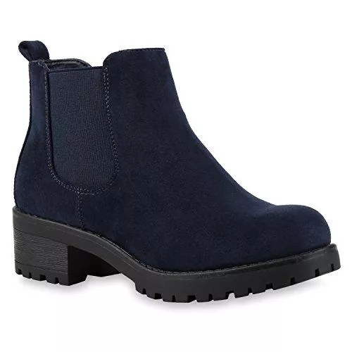 stiefelparadies Stiefel stiefelparadies Damen Stiefeletten Chelsea Boots mit Blockabsatz Profilsohle Plateau Vorne Flandell