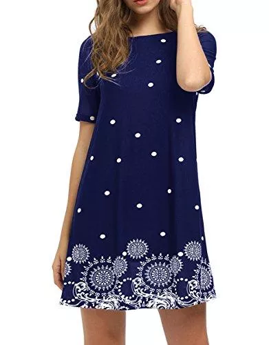 ROMWE Freizeit Romwe Damen Kurzarm Blumendruck Lose Casual Tunika Swing Sommer Hemdkleid