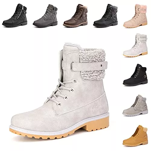 Hitmars Stiefel Winterstiefel Damen Gefüttert Stiefeletten Winterschuhe Kurzschaft Schneestiefel Warme Ankle Boots Outdoor Wanderschuhe Schwarz Khaki Grau Braun 36-43 EU