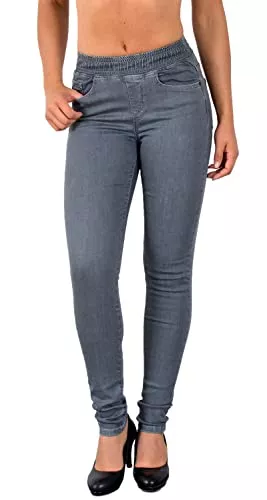 ESRA Jeans ESRA Damen Jeans Hose Skinny und Slim Fit Jeanshose mit Gummibund SkinnyJeans bis Grosse Grössen