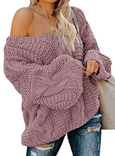 Itsmode Pullover & Strickmode Itsmode Damen Strickpullover Oversize Pullover Sweatshirt Langarmshirt Casual Winter Kleid Übergroß Top