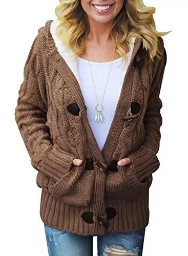 FIYOTE Strickjacken FIYOTE Strickjacken Lose Winterjacken mit Tasche Strickmantel mit Kapuze Sweater Warm Wintermantel Langarm Strickcardigan