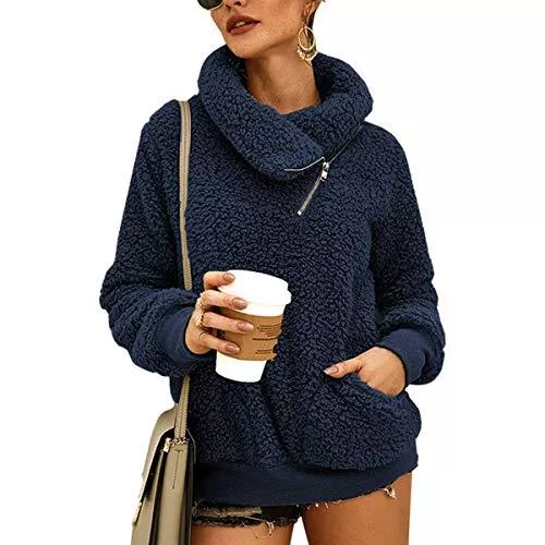 LIVACASA Pullover & Strickmode LIVACASA Sweatshirt Damen Winter Warm Hoodie Weich Mädchen Oversized Teddy Fleece Pullover Flauschig Winterpullover Sweater Langarm Pulli mit 2 Tasche in 12 Farben