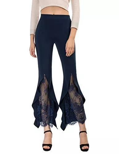 SCARLET DARKNESS Hosen SCARLET DARKNESS Damen Schlaghose Gummibund Spitze Patchwork Elegant Vintage Hohe Taile