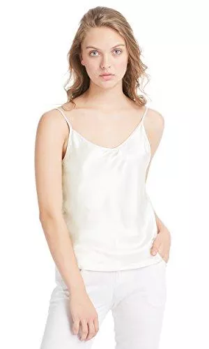 LilySilk Tops LilySilk Seidentop Sexy Seide Unterhemd Top Schlicht Trägertop Damen Camisole 100% Seiden Cami Tops Damentop aus Satin Elfenbein L Verpackung MEHRWEG
