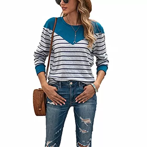 ZFQQ Pullover & Strickmode ZFQQ Herbstfrauen Allgleiches großen Multicolor gestreiften langärmeligen Pullover Vernähen