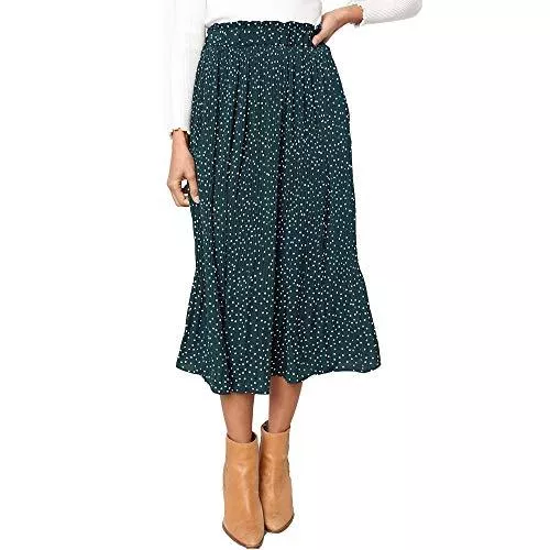 Exlura Röcke Exlura Damen-Rock mit hoher Taille, gepunktet, plissiert, Midi-Rock