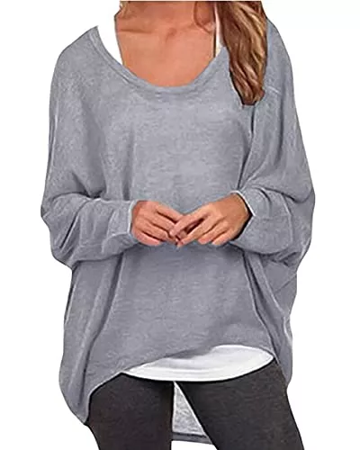 ZIOOER Pullover & Strickmode ZIOOER Damen Pulli Fledermausärmel T-Shirt Lose Asymmetrisch Jumper Bluse Langarmshirts Hemd Pullover Sweatshirt Oberteil Oversize Tops