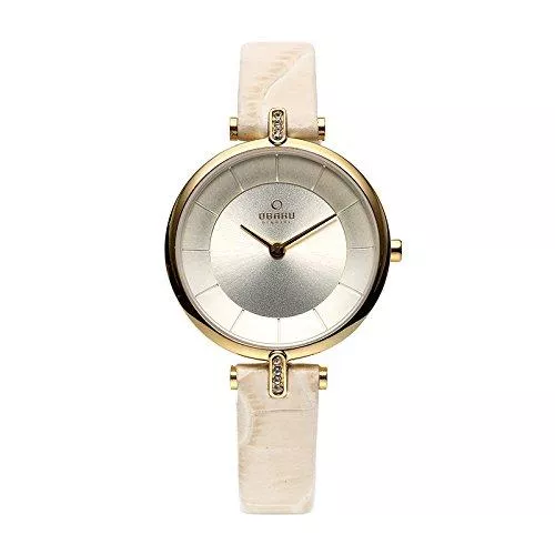 Ingersoll Uhren OBAKU Watch Obakku Denmark Women's Goldtone Analog Watch with Ivory Leather Strap V168Leggrx Women's Ladies for Women