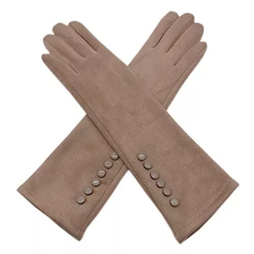 MAPPE Handschuhe & Fäustlinge MAPPE Winter Damen Lange Handschuhe Mode 35Cm Wildleder Super Soft Touchscreen Herbst Und Winter Schwarz Dunkelgrau Beige Dunkelblau Kaffee, Beige, One Size