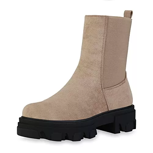 VAN HILL Stiefel VAN HILL Damen Stiefeletten Plateau Boots mit Blockabsatz Lack Kroko