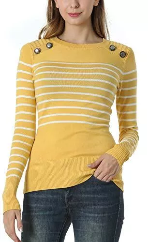 Dilgul Pullover & Strickmode Dilgul Damen Gestreiftes Langarmshirt Pullover Strickpullover Pulli mit Knöpfen