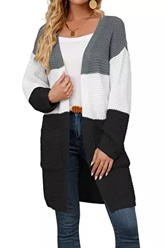 YIIYIDATON Strickjacken YIIYIDATON Damen Casual Gestrickt Lange Strickjacken Wintermantel Cardigan mit Taschen