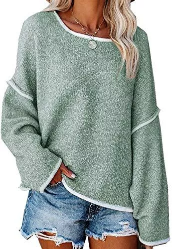 Nilimoph Pullover & Strickmode Pullover Damen Winter Strickpullover Schulterfrei Grobstrick Casual Wrap Pullis Loose Langarmshirt Oberteile Gestrickt